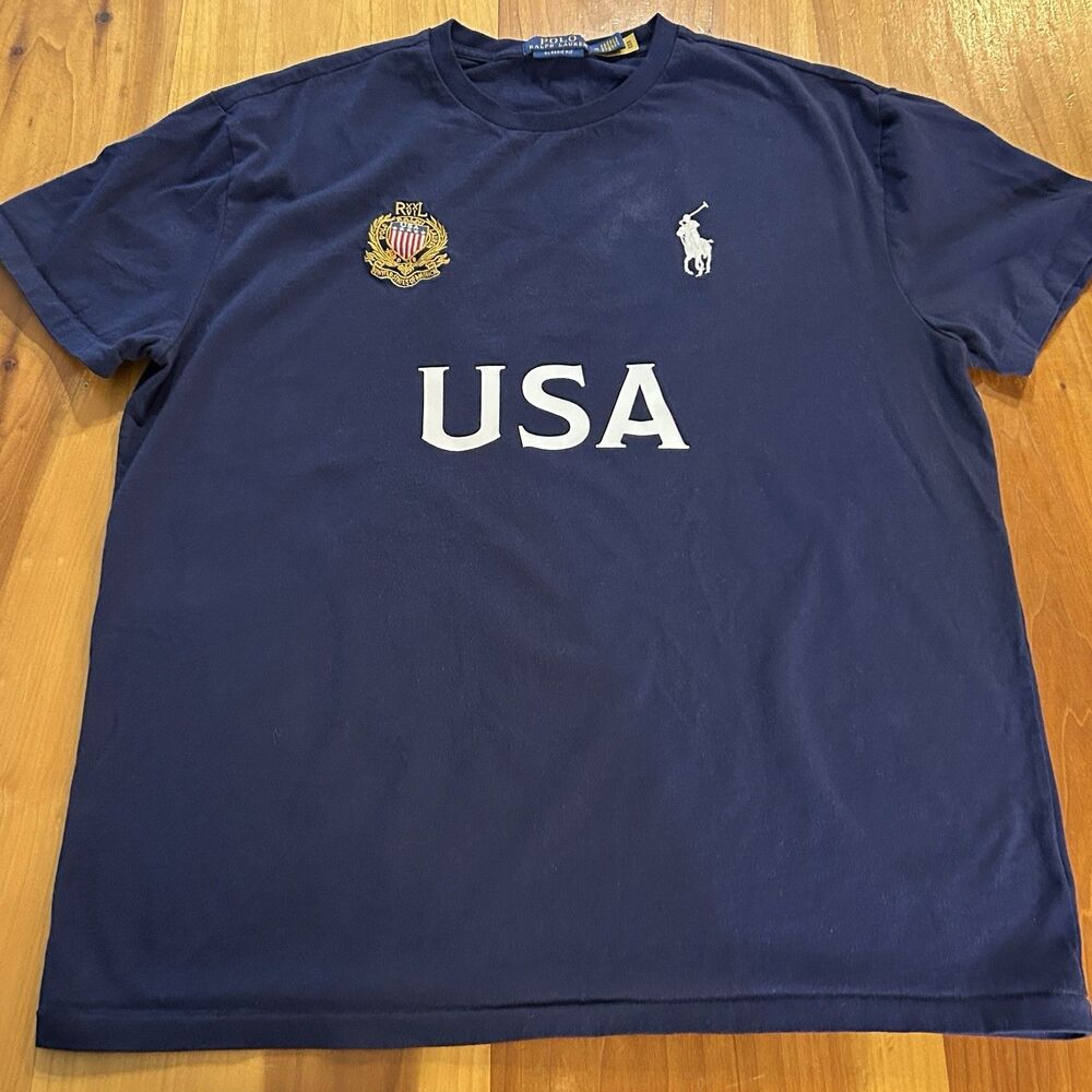 Polo Ralph Lauren Men’s USA T Shirt. Medium. Classic Fit. Large Pony. Navy
